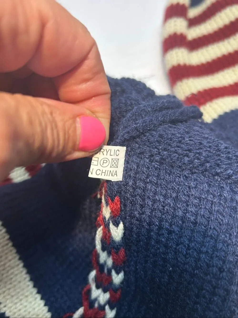 NWT Lot 2 John Kent American Flag Beanie Knit Pom Pom Hats Stars Stripes USA